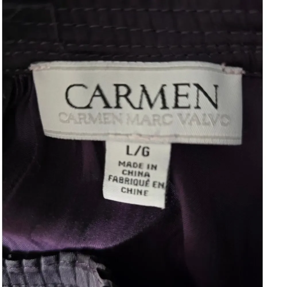 Carmen Marc Valvo Deep Purple Blouson Tiered Balloon Sleeves Womens L Romantic - Picture 12 of 14